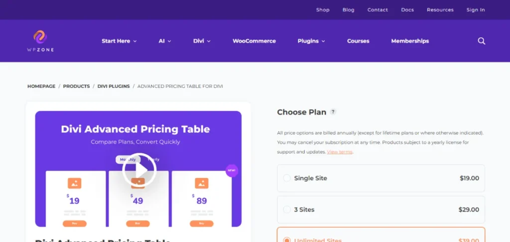 Advanced Pricing Table For Divi