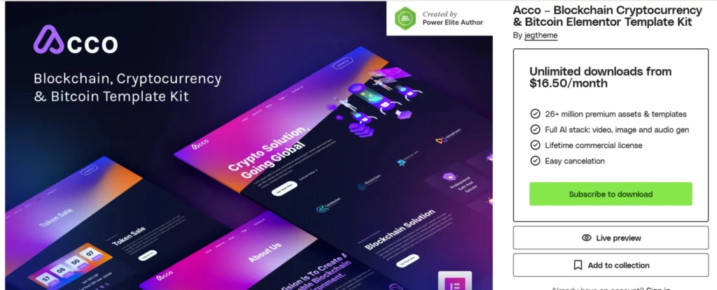 Acco – Blockchain Cryptocurrency & Bitcoin Elementor Template Kit