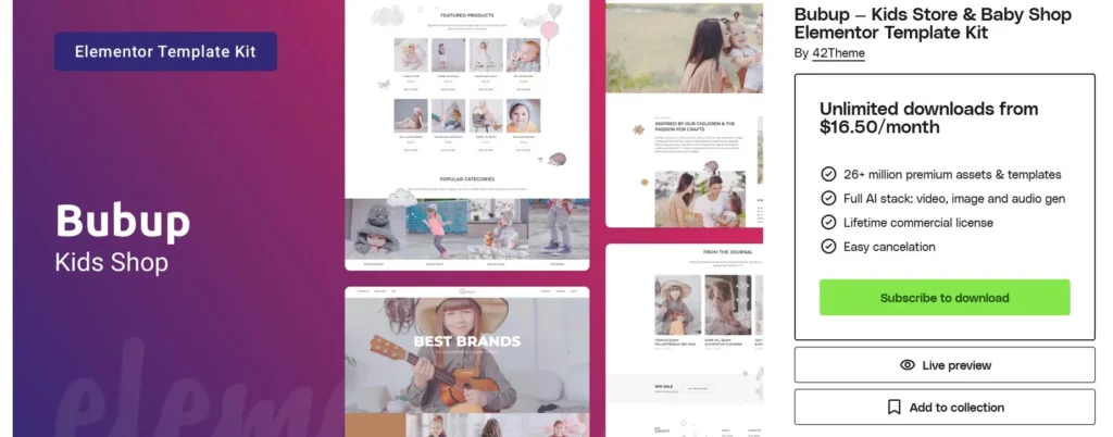 Bubup — Kids Store & Baby Shop Elementor Template Kit