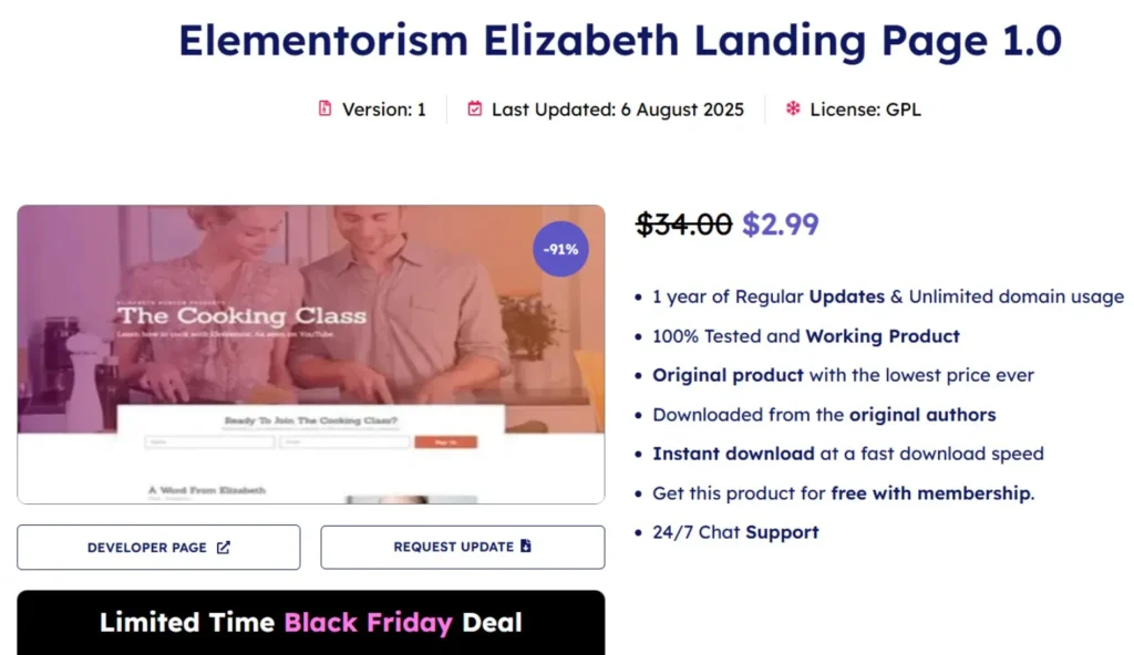 Elementorism Elizabeth Landing Page