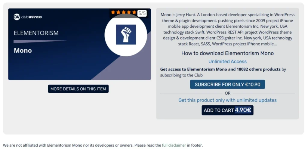 Elementorism Mono Landing Page