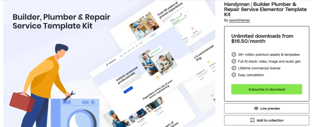 Handyman | Builder Plumber & Repair Service Elementor Template Kit