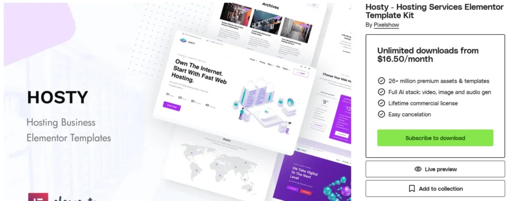 Hosty – Hosting Services Elementor Template Kit