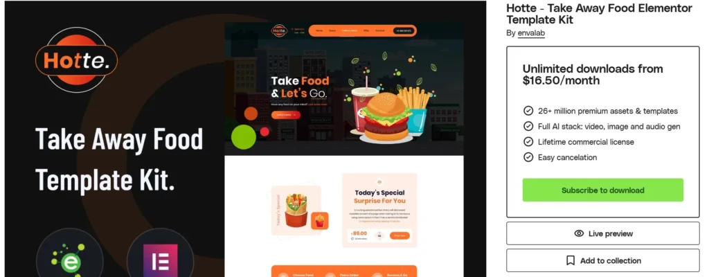 Hotte – Take Away Food Elementor Template Kit
