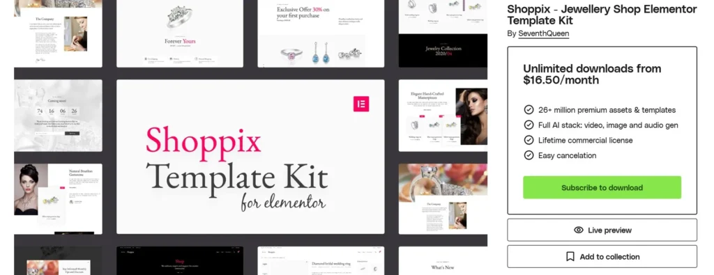 Shoppix – Luxury & Jewellery Shop Elementor Template Kit