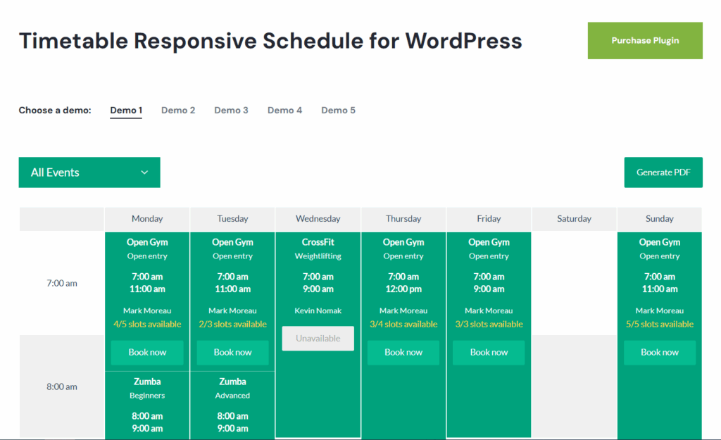 Timetable Responsive Schedule for WordPress