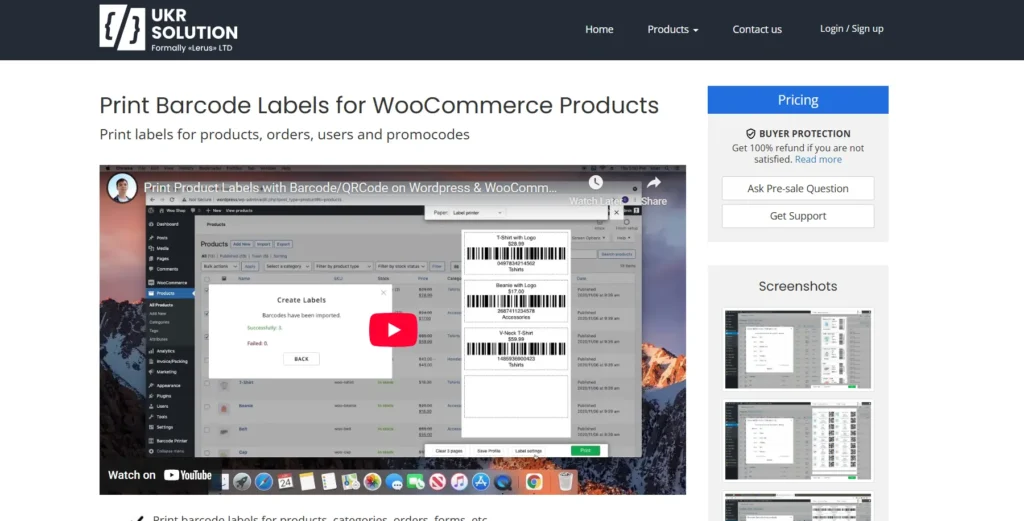 Barcode Label Printing for WooCommerce and others plugins – (business)