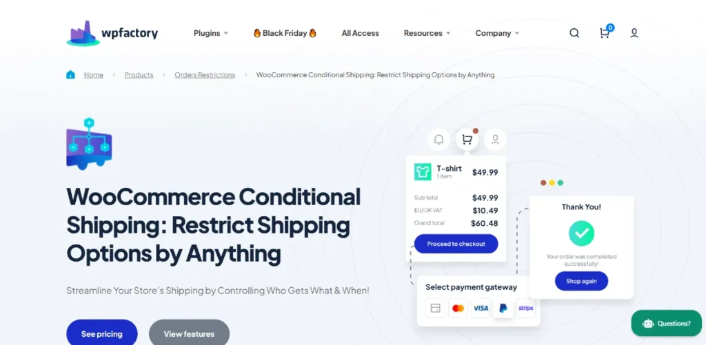 WPFactory Conditional Shipping for WooCommerce Pro