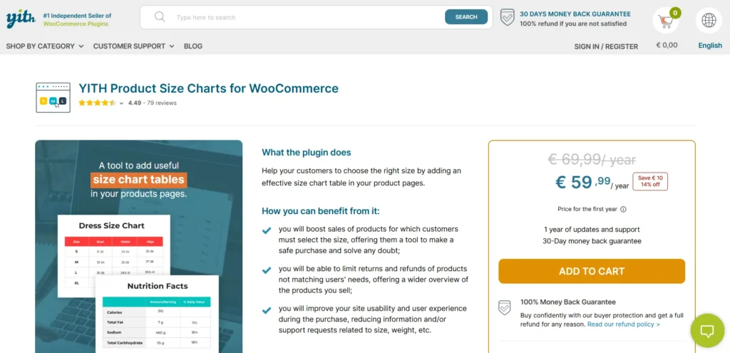 YITH Product Size Charts for WooCommerce Premium