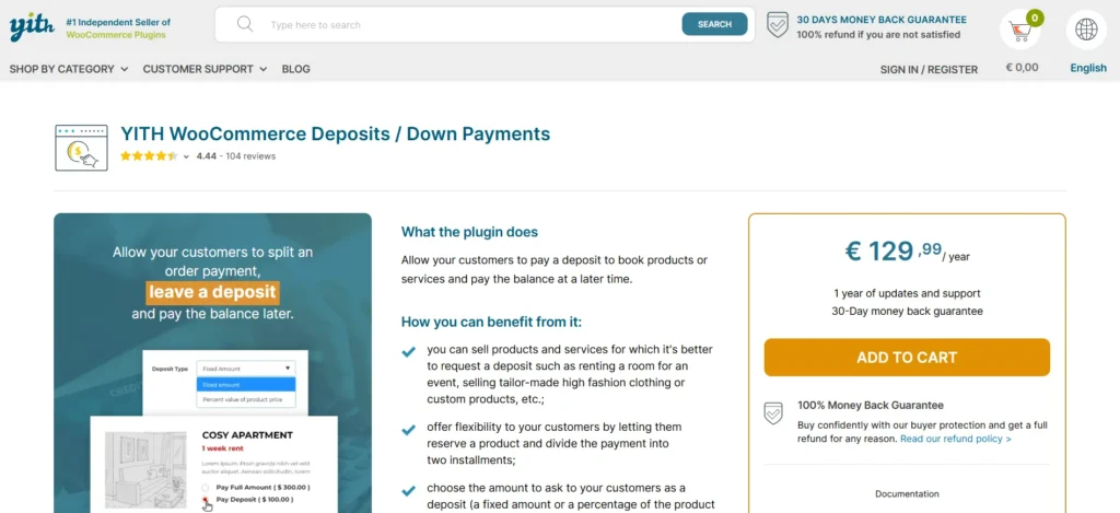 YITH WooCommerce Deposits / Down Payments Premium