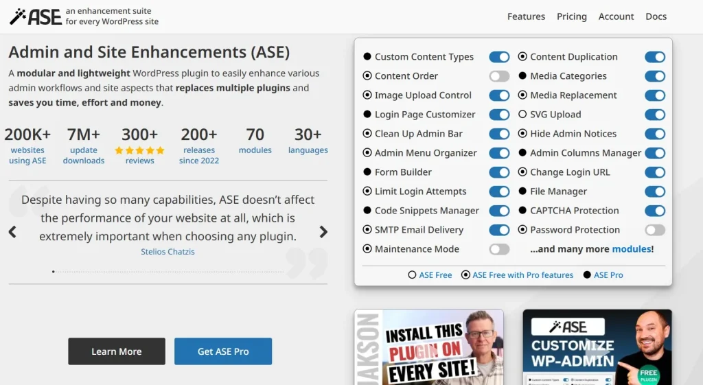 Admin and Site Enhancements (ASE) Pro