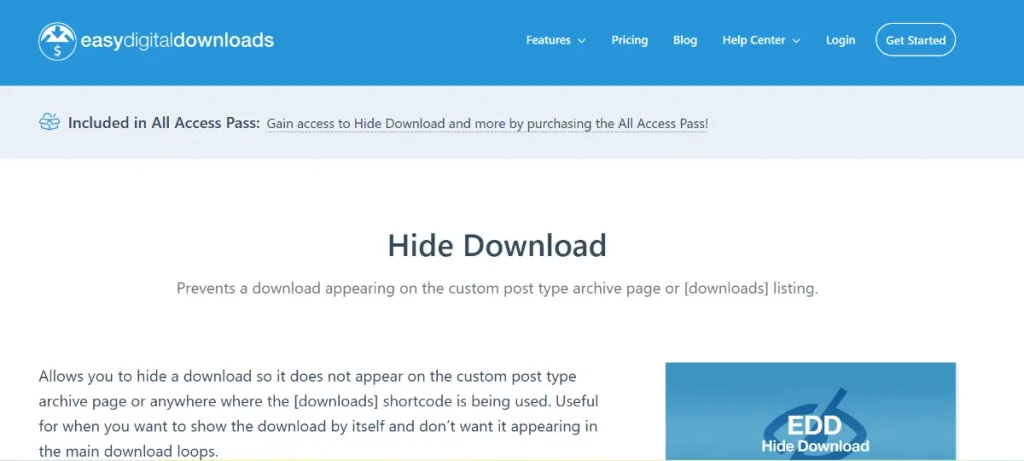 Easy Digital Downloads – Hide Download