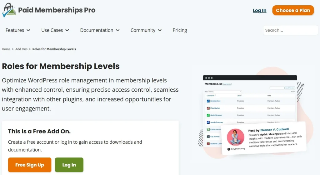 Paid Memberships Pro – Roles Add On