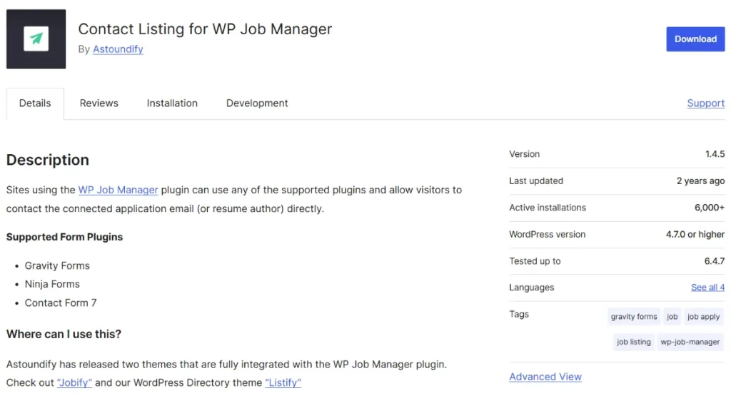 Contact Listing for WP Job Manager