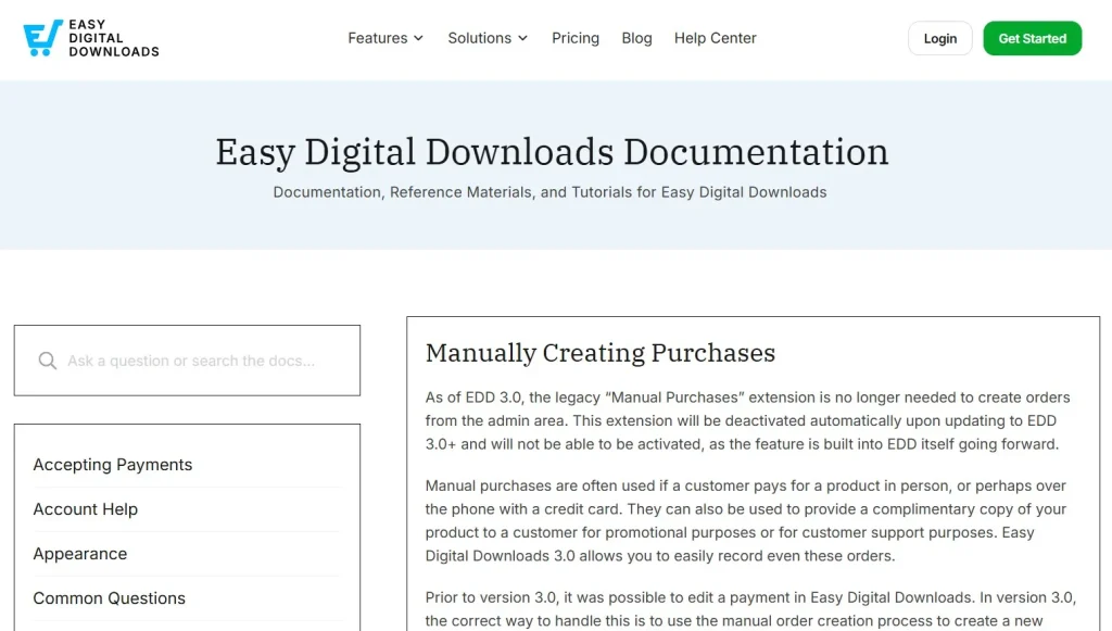 Easy Digital Downloads – Manual Purchases