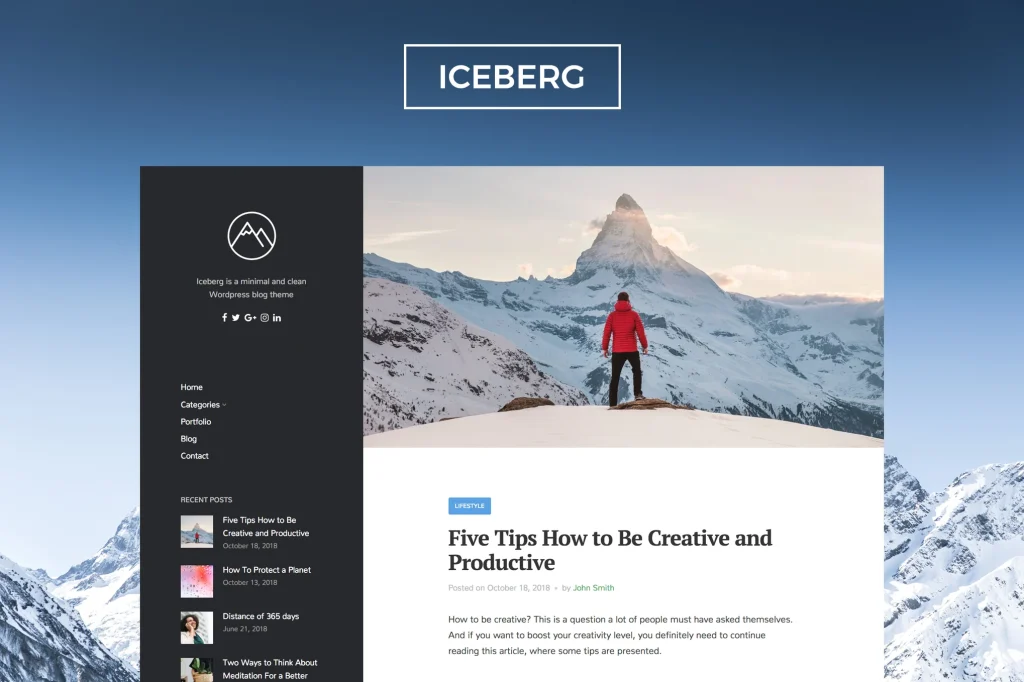 Iceberg – Clean & Modern WordPress Blog Theme