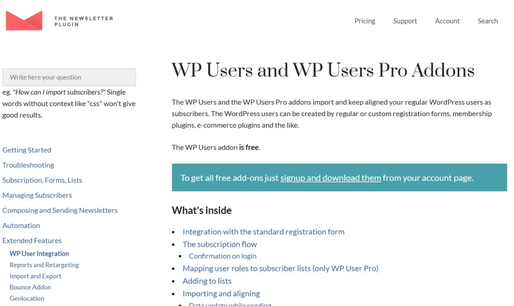 Newsletter – WP Users Integration