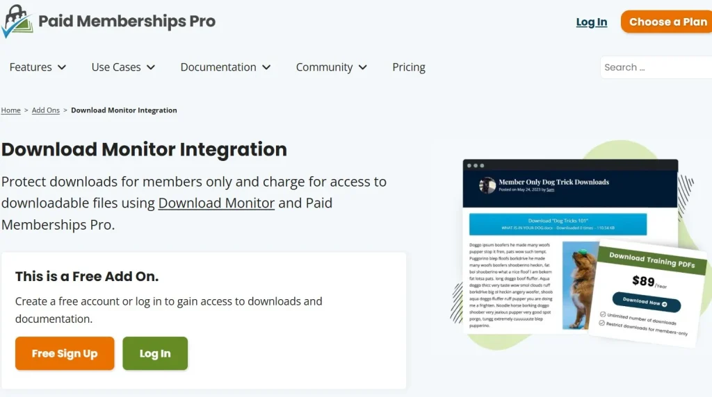Paid Memberships Pro – Download Monitor Integration Add On