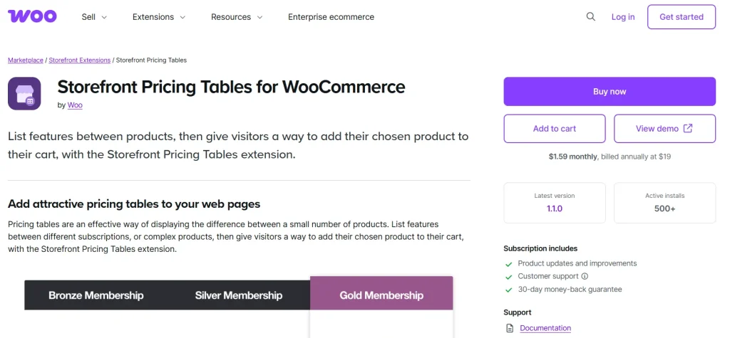 Storefront Pricing Tables