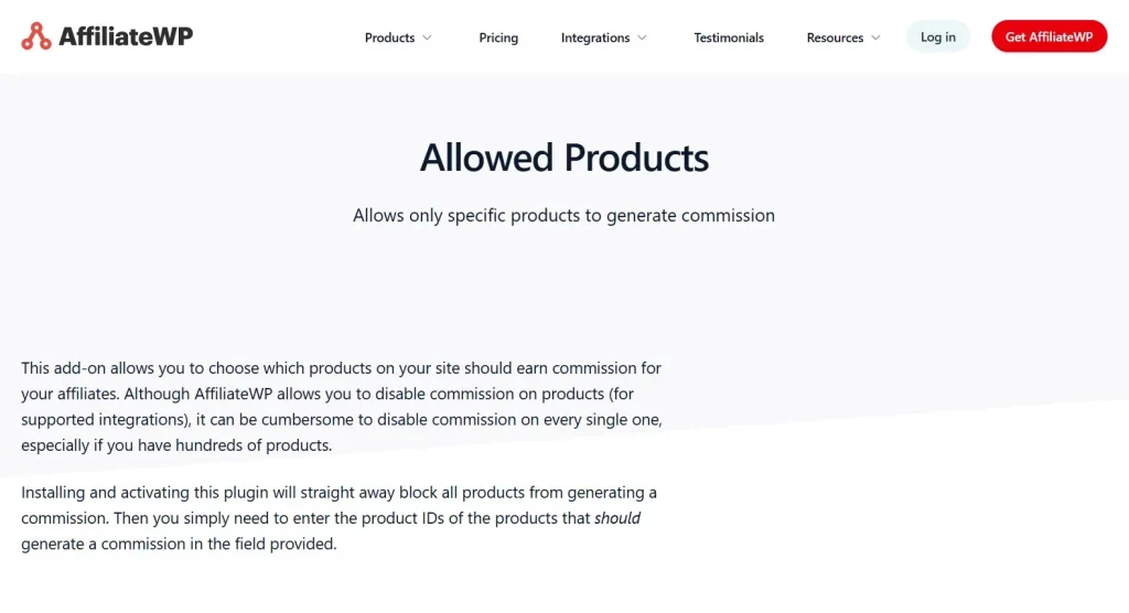 AffiliateWP – Allowed Products