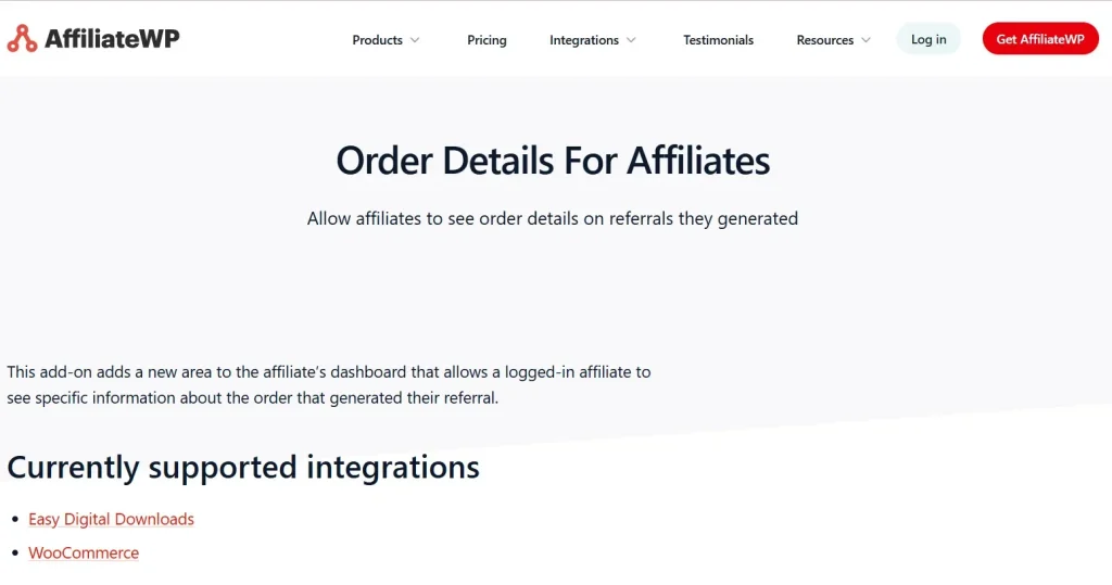 AffiliateWP – Order Details For Affiliates