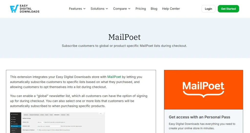 Easy Digital Downloads – MailPoet (formerly Wysija)