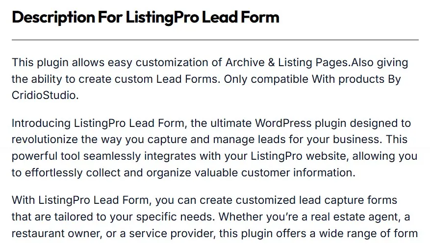 ListingPro Lead Form