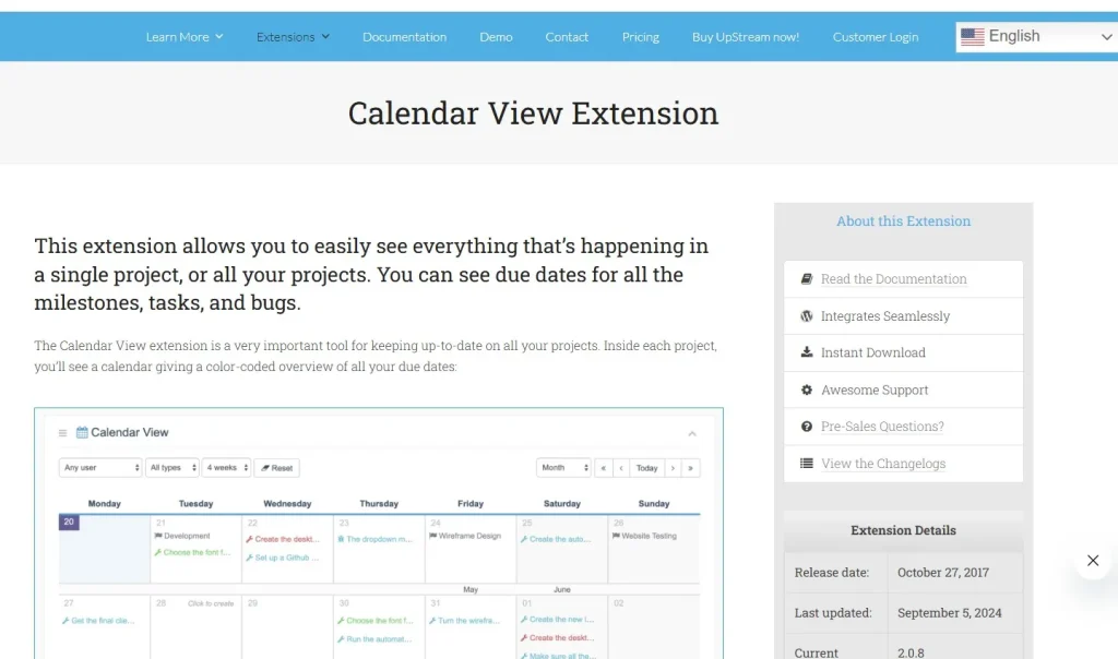 UpStream Calendar View