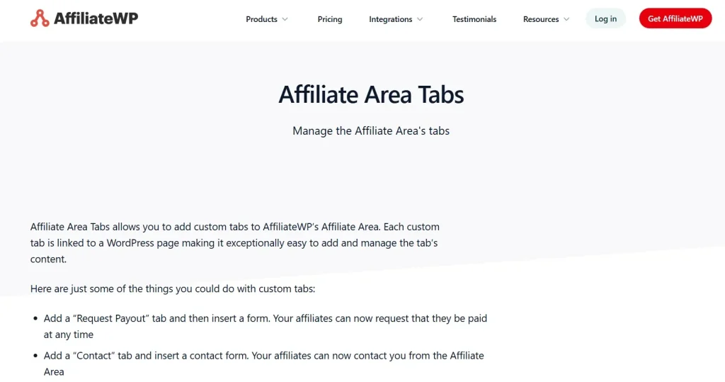 AffiliateWP – Affiliate Area Tabs