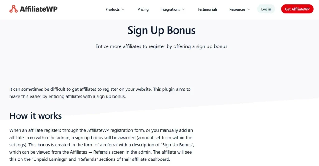 AffiliateWP – Sign Up Bonus