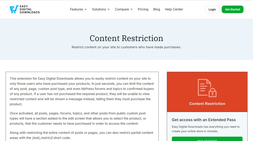 Easy Digital Downloads Content Restriction