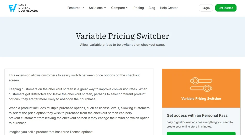 Easy Digital Downloads Variable Pricing Switcher