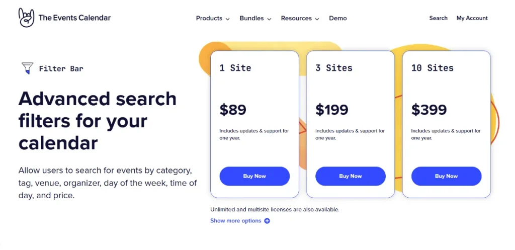 The Events Calendar: Filter Bar
