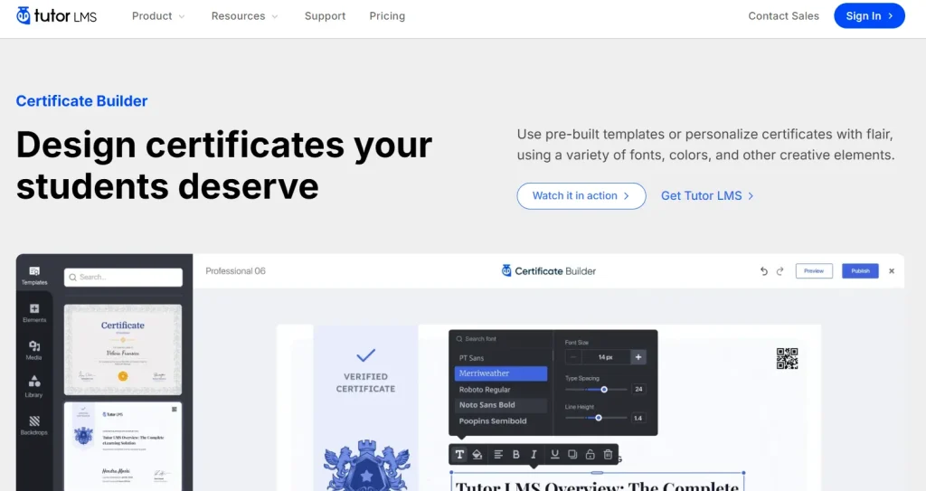 Tutor LMS Certificate Builder