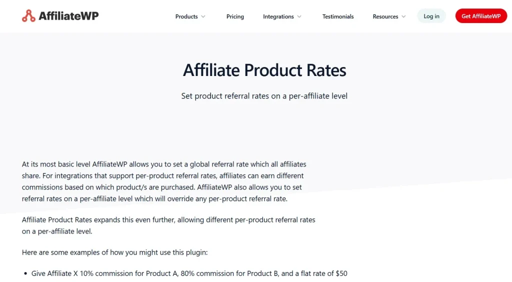 AffiliateWP – Affiliate Product Rates