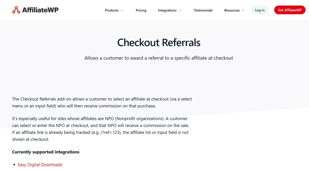 AffiliateWP – Checkout Referrals