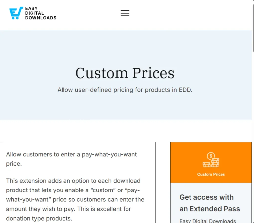 Easy Digital Downloads – Custom Prices