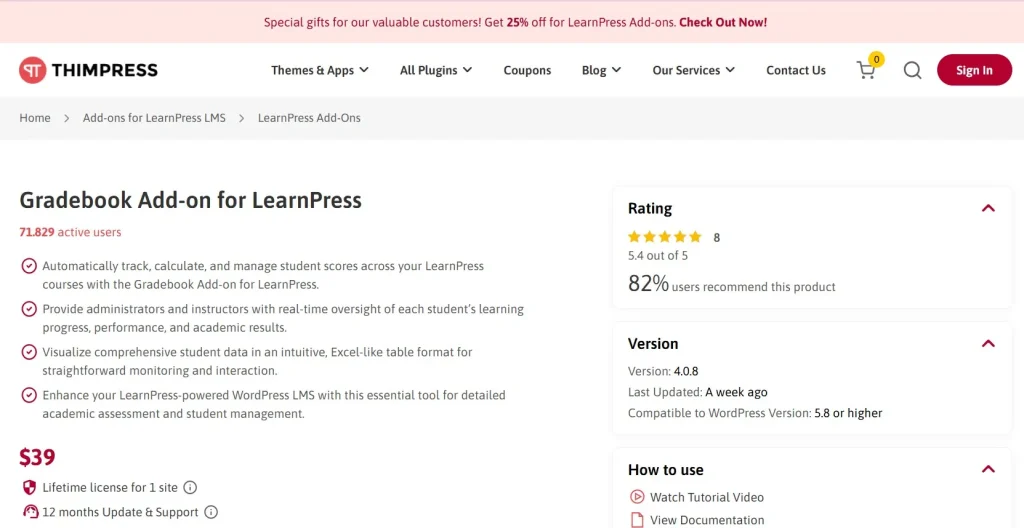 LearnPress – Gradebook