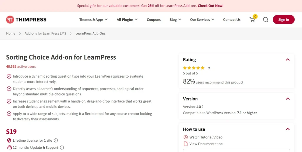 LearnPress – Sorting Choice Question