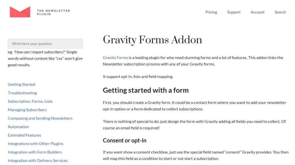 Newsletter – Gravity Forms Addon