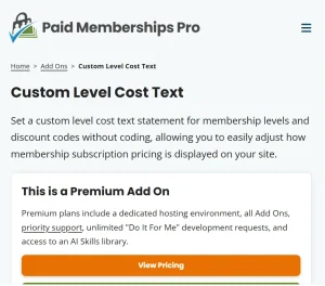 Paid Memberships Pro – Custom Level Cost Text Add On