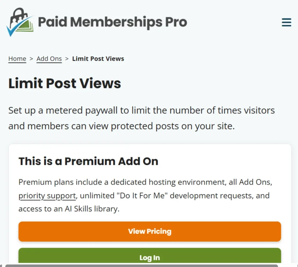 Paid Memberships Pro – Limit Post Views Add On