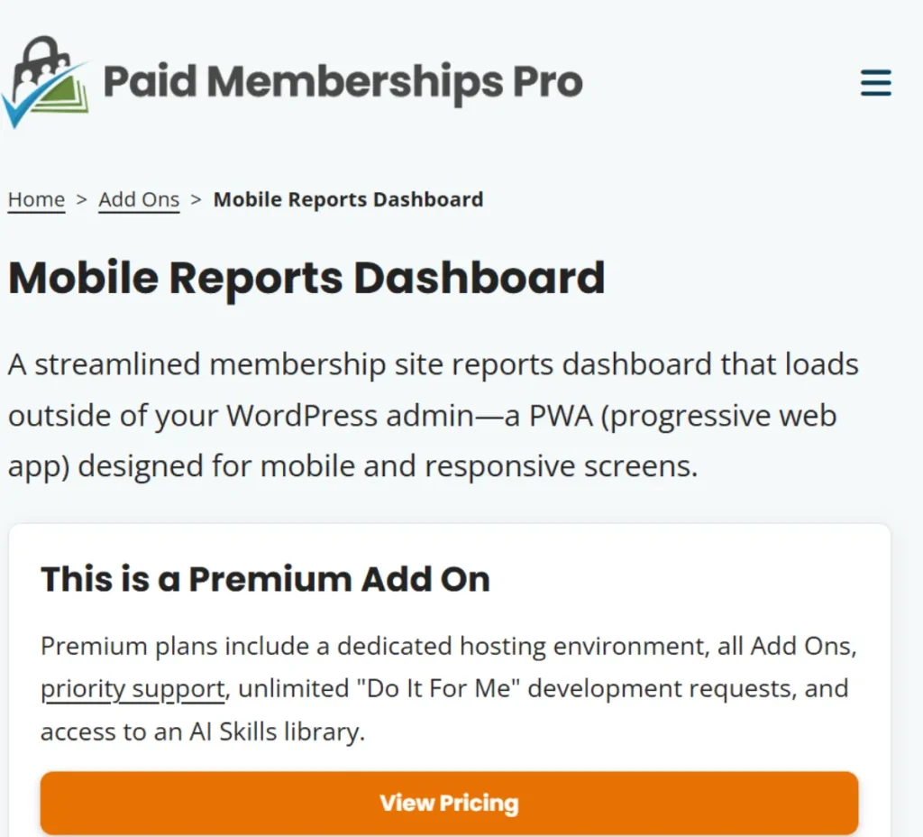 Paid Memberships Pro – Mobile Reports Dashboard Add On