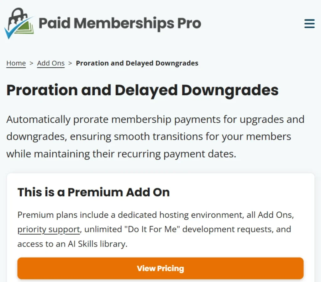Paid Memberships Pro – Proration Add On