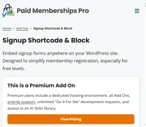 Paid Memberships Pro – Signup Shortcode Add On