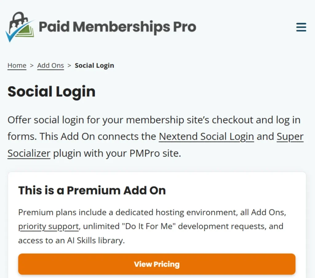 Paid Memberships Pro – Social Login Add On