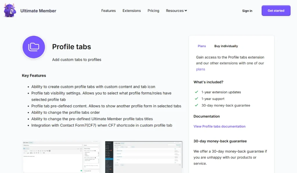 Ultimate Member – Profile tabs