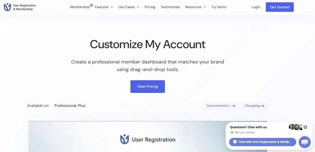 User Registration Customize My Account