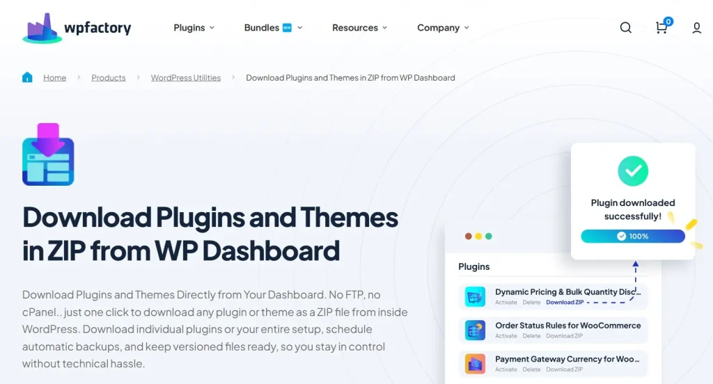 Download Plugins and Themes from Dashboard