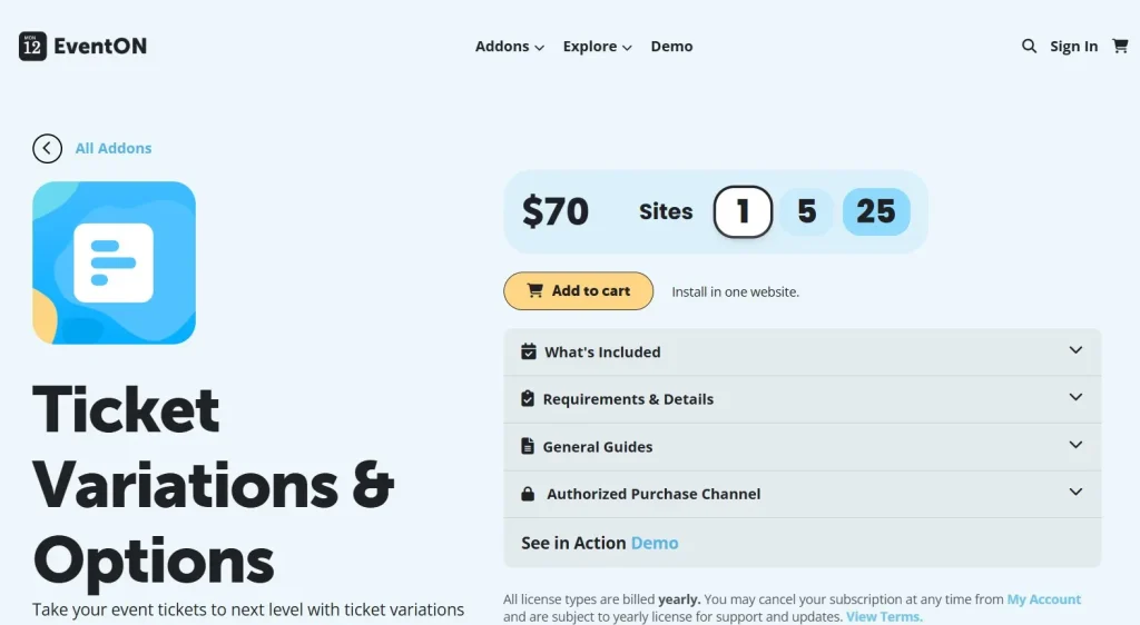 EventON – Ticket Variations & Options